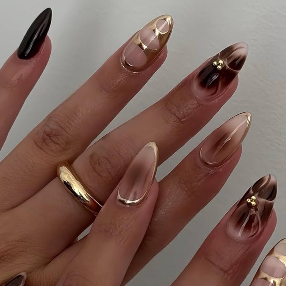 Elegant Brown and Gold Nail Polish Set